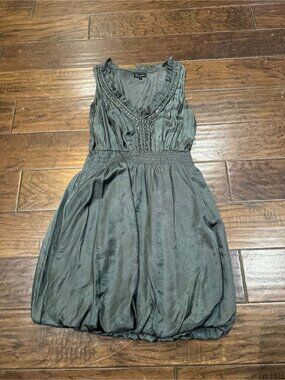Countess Silk-Like Sage Green Bubble‎ Hem Mini Dress with Beaded Neckline